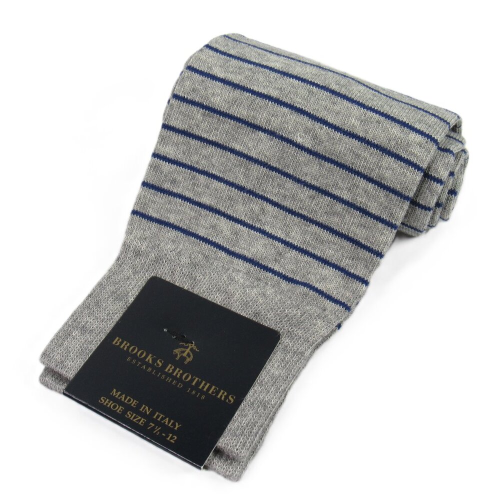 Brooks Brothers Men's Striped Dress Socks Gray Heather Made in Italy One Size
